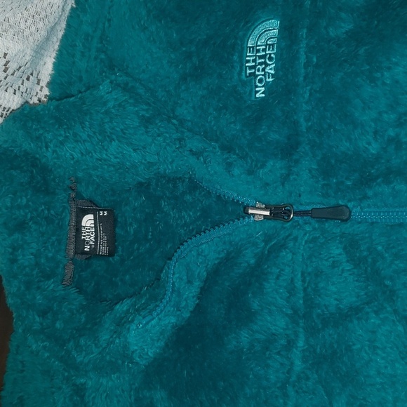 North Face Jacket Teal Green Fuzzy Fleece Full Zip Longline Jacket - Picture 7 of 8
